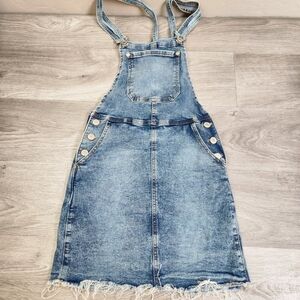 Y2K GyG Jean Bib Micro Skirt Size‎ 36 (8) Fringed Adjustable Straps Stone Wash